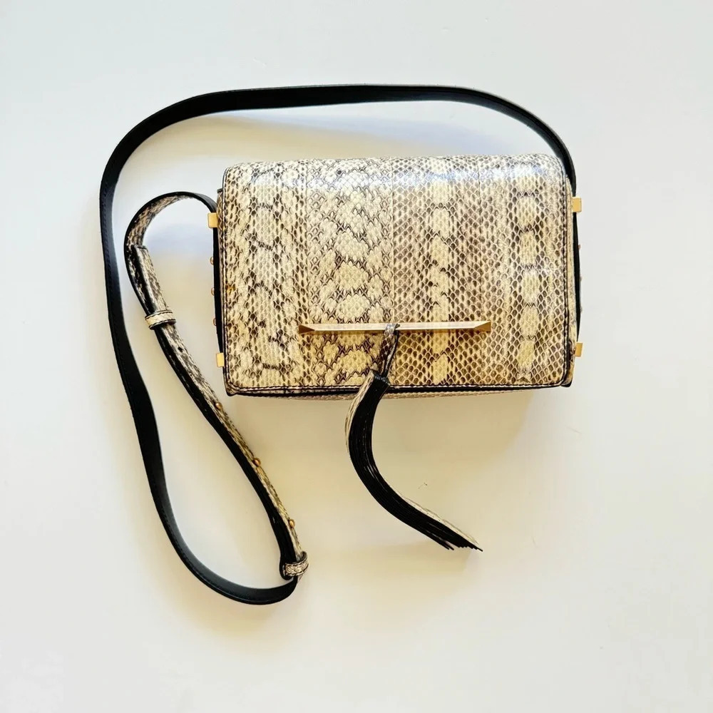 Brian Atwood Cream Snakeskin Leather Crossbody Bag